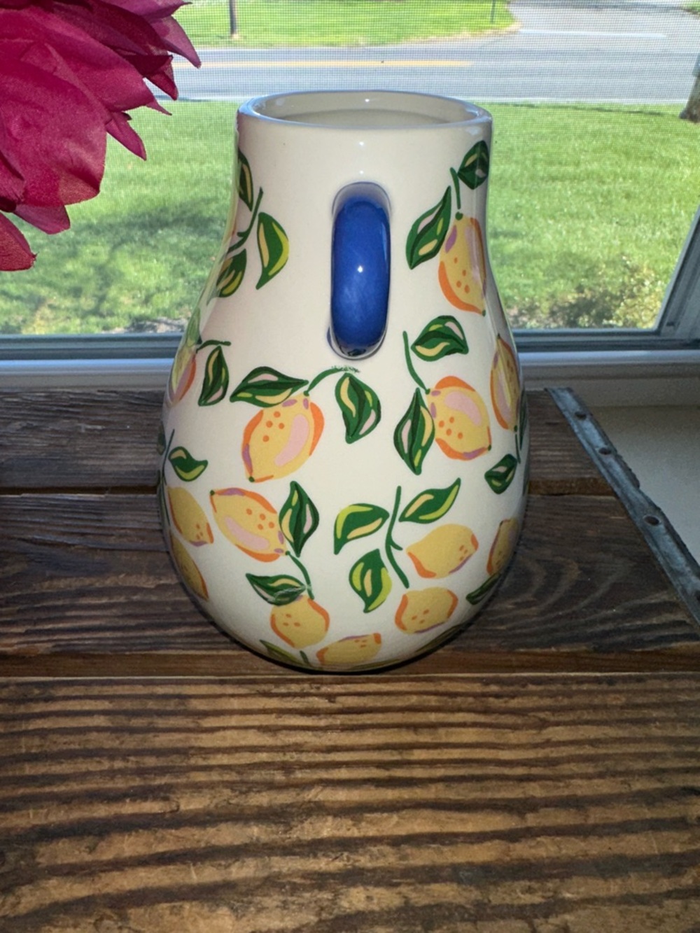 Lemon Pattern Ceramic Vase with Blue Handles - Home Accents - Picture 2 of 6